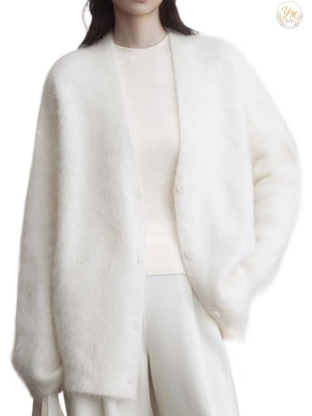Women's Fuzzy Mohair Cardigan Sweater V-Neck Button Down Oversized Y2K